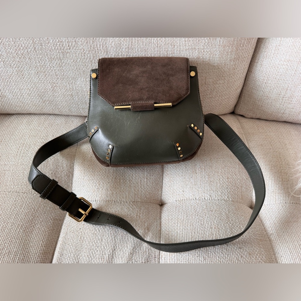 SANDRO Paris Bonnie Leather & Suede Crossbody Bag - Olive